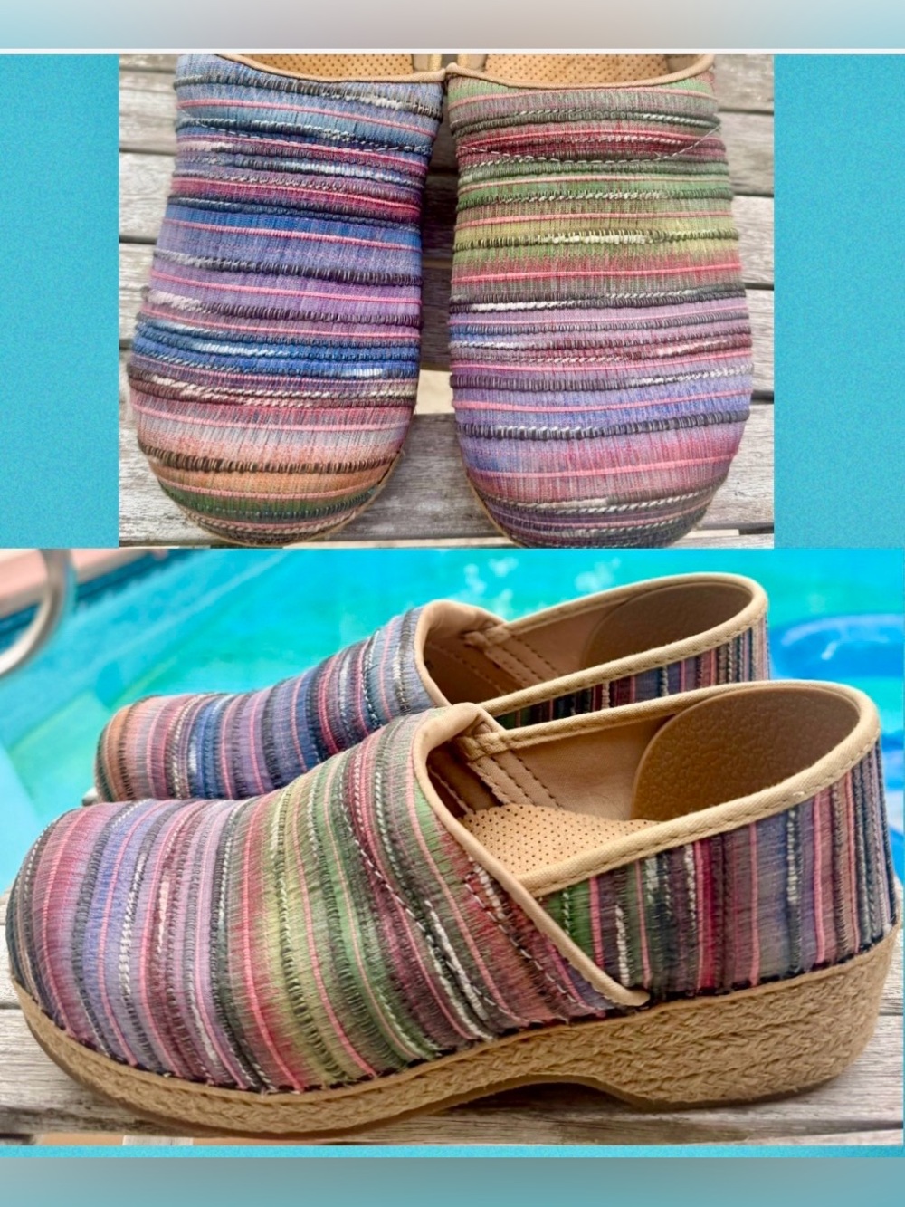 Dansko Jute Pro Artisan Weave Slip-On Multicolor Striped Clogs Size EU 40/US 9.5